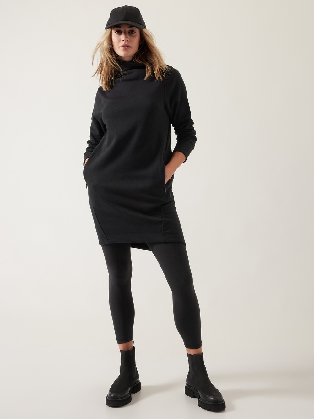 NWT Athleta Cozy Karma Mockneck Dress in Black Size Medium